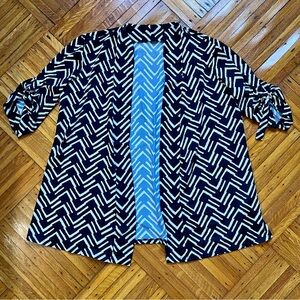 Notations Black + White Patterned Cardigan w/ Cuffed Sleeves